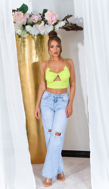 Croptop with Cutouts and Multiway Strap Green